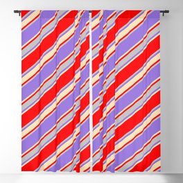 [ Thumbnail: Red, Grey, Purple & Beige Colored Stripes/Lines Pattern Blackout Curtain ]