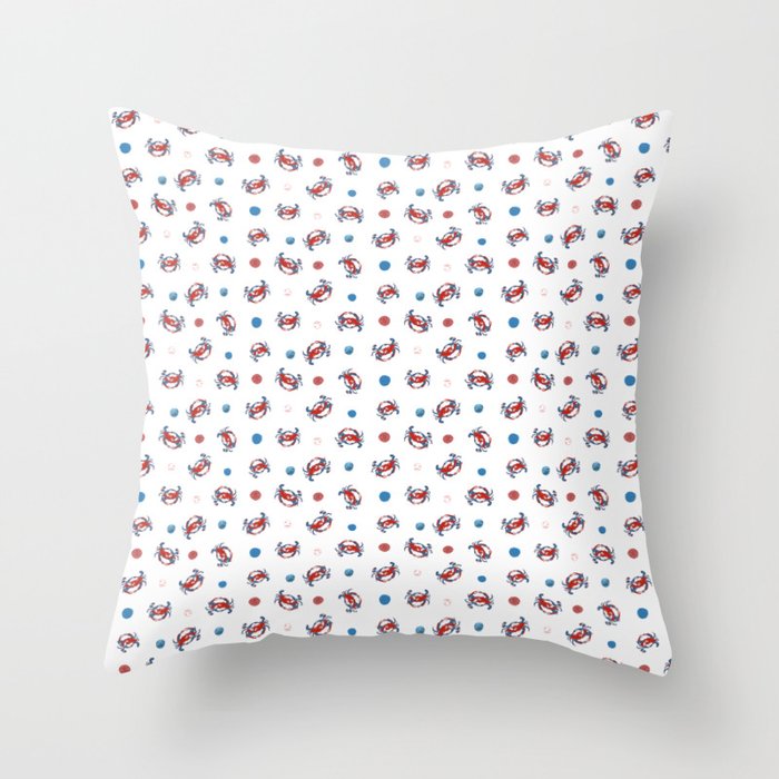 Crabs + Sand Dollars Summertime Seamless Repeat Watercolor  Throw Pillow