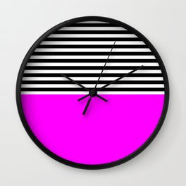 Fuchsia With Black and White Stripes Wall Clock