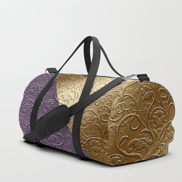 Purple Heart Floral Gold Texture Collection Duffle Bag