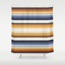 Indigo Blue, Amber Brown and Navajo White Southwest Serape Blanket Stripes Shower Curtain