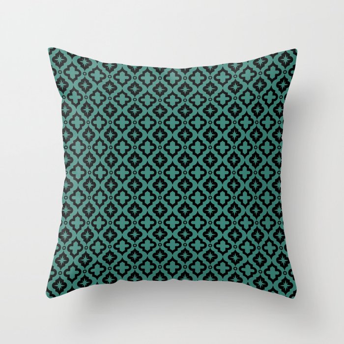 Green Blue and Black Ornamental Arabic Pattern Throw Pillow