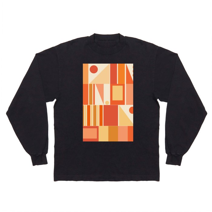 Mid Century Modern Modtastic Orange Peach Geometric Abstract Pattern Long Sleeve T Shirt