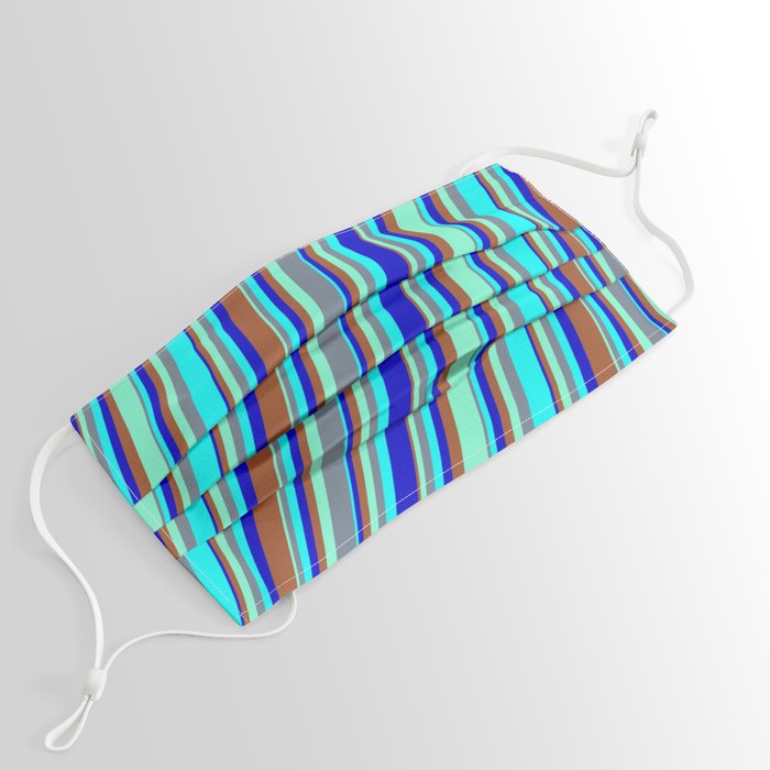 Colorful Aquamarine, Slate Gray, Cyan, Blue & Sienna Colored Striped/Lined Pattern Face Mask