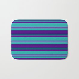 [ Thumbnail: Light Sea Green & Indigo Colored Stripes Pattern Bath Mat ]