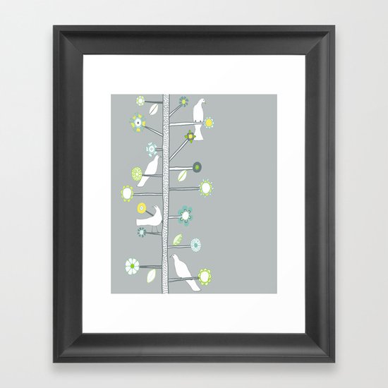 Birds and flowers Framed Art Print
