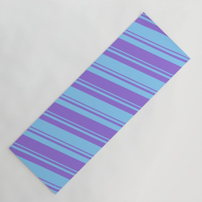 Light Sky Blue & Purple Colored Striped/Lined Pattern Yoga Mat