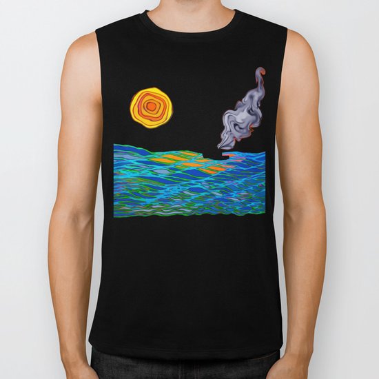 Sunset Steam Boat Biker Tank