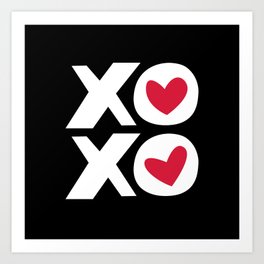 XOXO in Black and White with Red Heart Art Print
