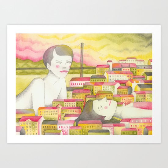 Filles en ville Art Print