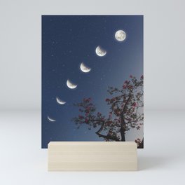 blooming crepe myrtle tree with moon phase Mini Art Print