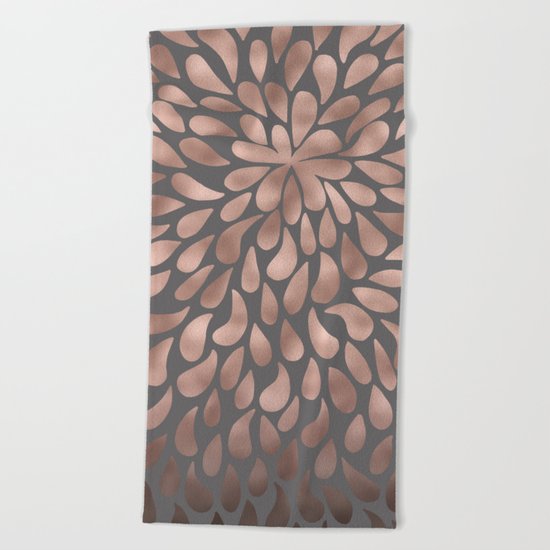 Rosegold- abstract floral elegant pattern on grey background Beach Towel