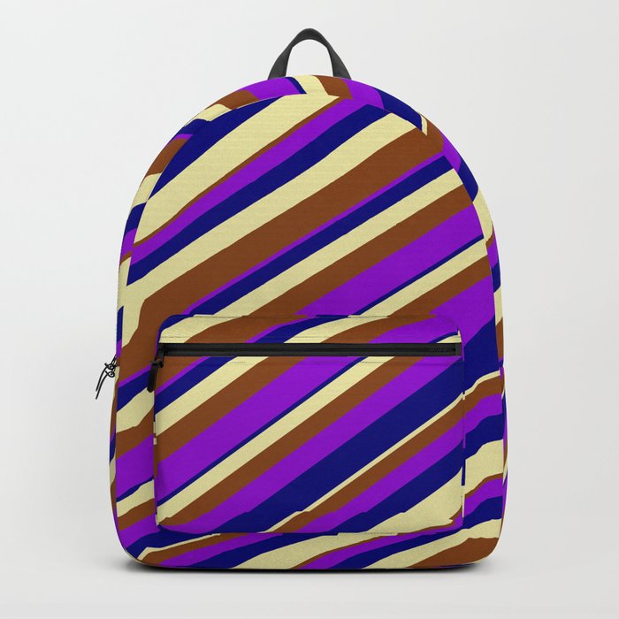 Pale Goldenrod, Brown, Dark Violet & Blue Colored Lined Pattern Backpack