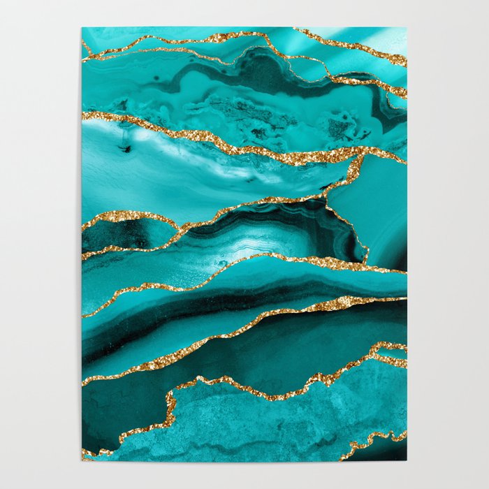 Aqua Turquoise Day Blue Galaxy Marble Poster