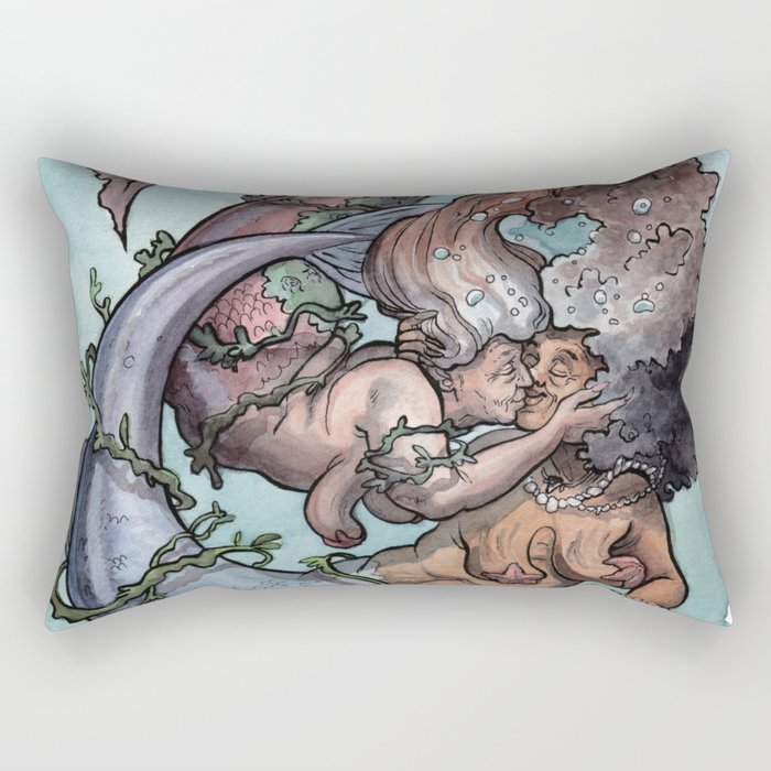Old lady mermaids smooching Rectangular Pillow