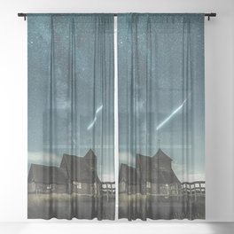 Shooting star; meteor shower on the plains twilight magical realism milky way galaxy color photograph / photography portrait Sheer Curtain