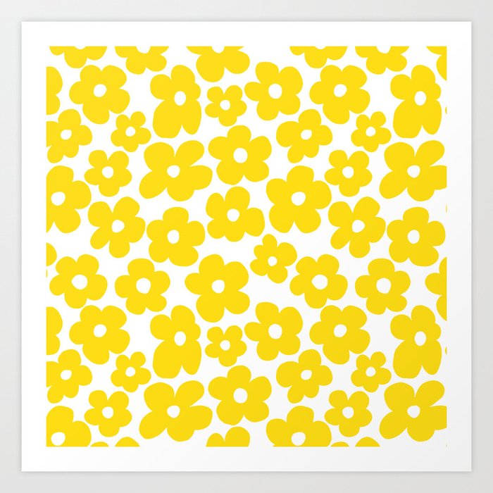 Yellow Flowers - Floral Pattern - Seamless Pattern – Vintage Style Decor Art Print