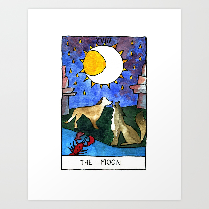 Watercolor Tarot Card The Moon By Artume Art Print By