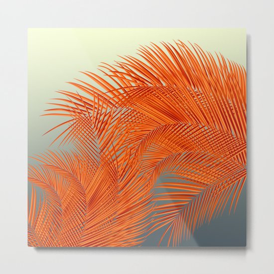 Palm Leaves, Orange Metal Print