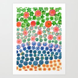 Playful Green Stars and Colorful Circles Pattern Art Print