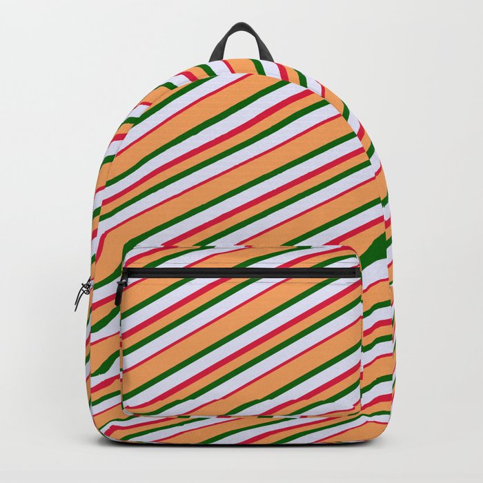 Brown, Dark Green, Lavender, and Crimson Colored Stripes/Lines Pattern Backpack