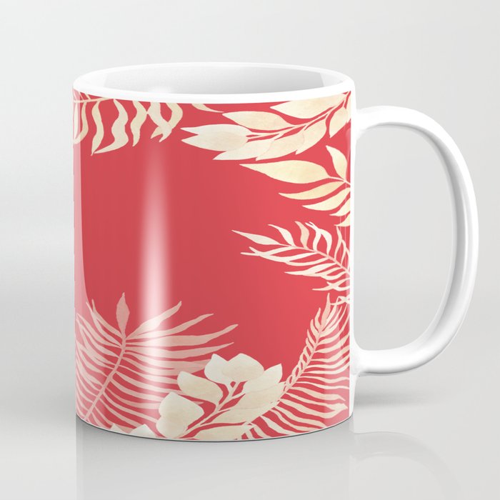 Tropical Leaves Poppy Red Rainforest Palm Beach Cottage Decor Coffee Mug