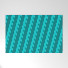 [ Thumbnail: Dark Turquoise & Teal Colored Striped/Lined Pattern Welcome Mat ]