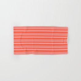 [ Thumbnail: Red & Light Pink Colored Lined Pattern Hand & Bath Towel ]