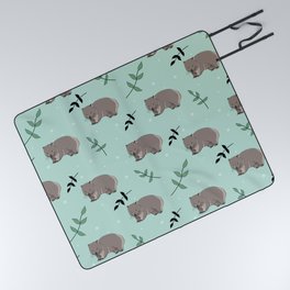 Wombats & Leaves- mint green background Picnic Blanket