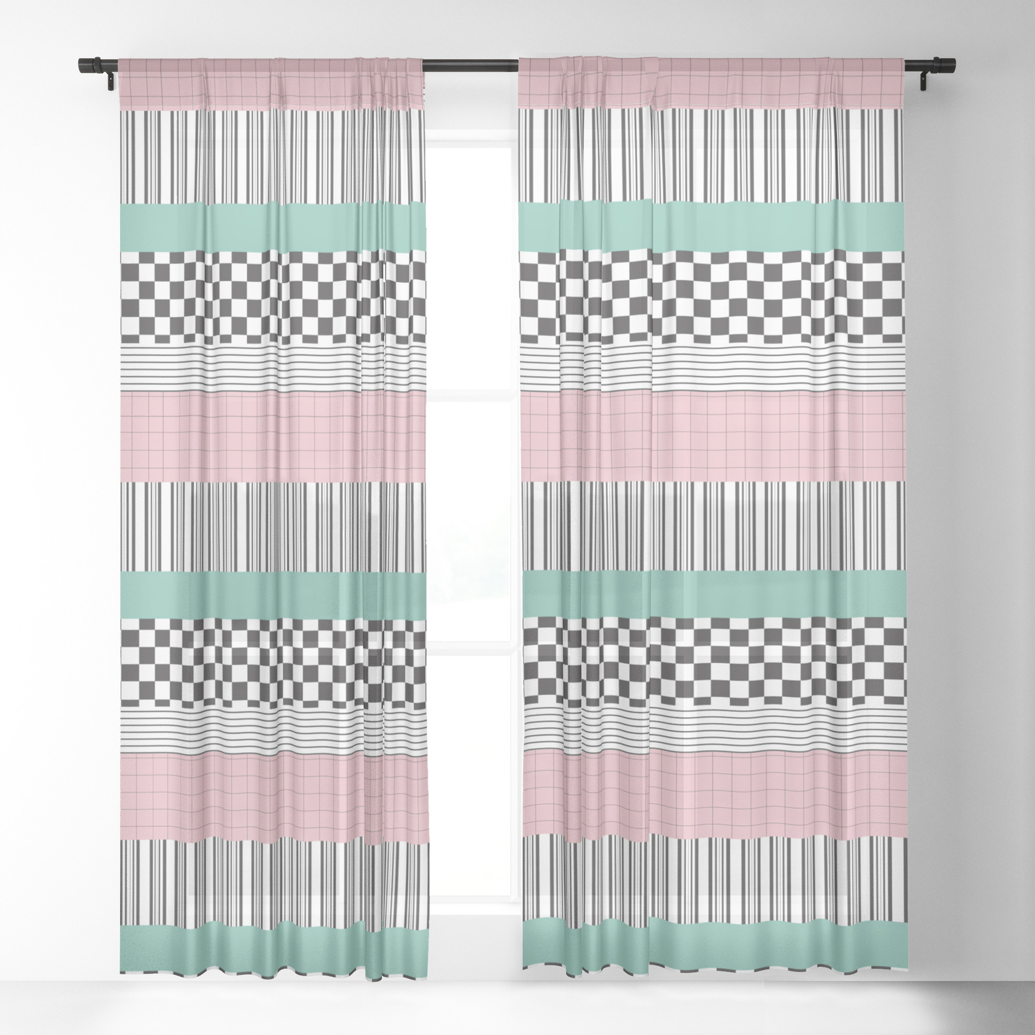 Pink And Teal Striped Pattern Sheer Curtain By Artprintsbycourtney