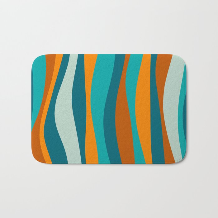 Liquid Stripes in Rust Orange Aqua Turquoise Teal Bath Mat by