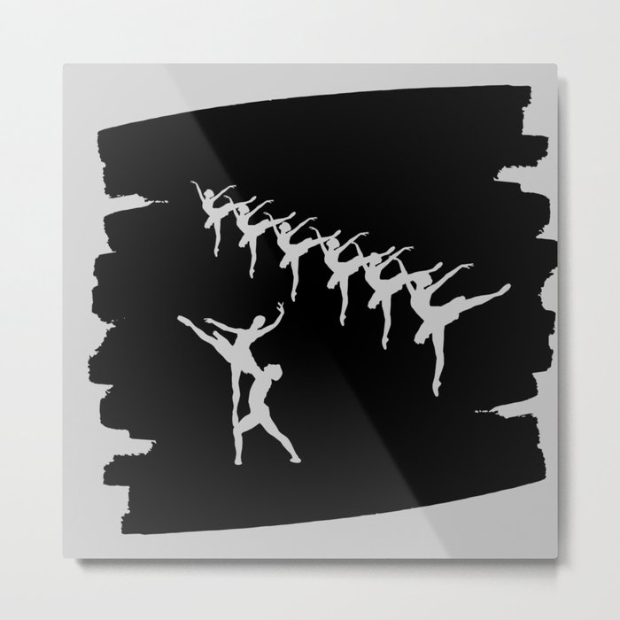 Ballerina figures in grey on black brush stroke Metal Print