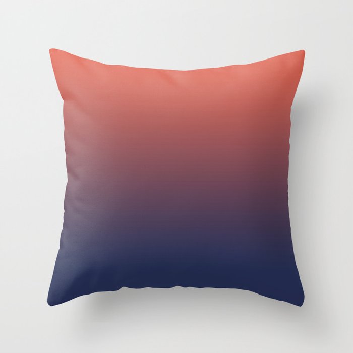Pantone Living Coral & Blue Depth Gradient Ombre Blend, Soft Horizontal Line Throw Pillow