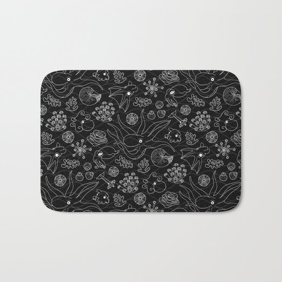 Cephalopods - Black and White Bath Mat