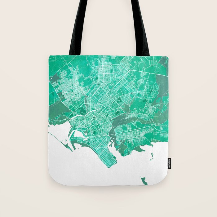 Karachi City Map of Pakistan Watercolor Tote Bag by deMAP Studio