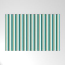 [ Thumbnail: Tan, Dark Cyan, and Light Cyan Colored Striped Pattern Welcome Mat ]