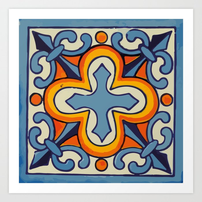 Flor de lis ornamental cross talavera tile Art Print