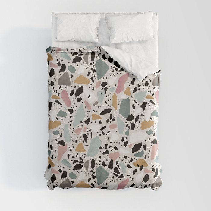Terrazzo flooring seamless pattern with colorful marble rocks Duvet Cover