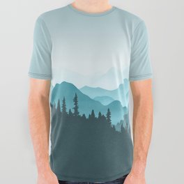 Teal Mountains All Over Graphic Tee