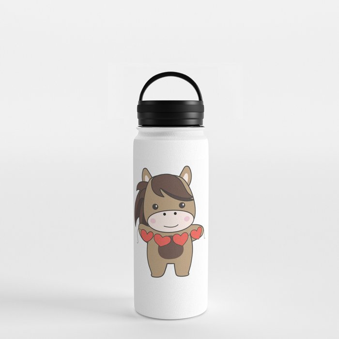 Horse For Valentine's Day Cute Animals With Hearts Water Bottle