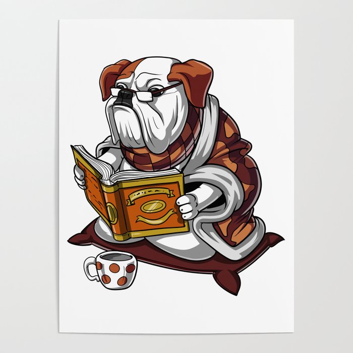 English Bulldog Reading Book Poster
