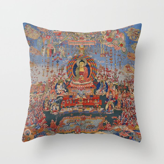 Buddhist Thangka of Shakyamuni Throw Pillow