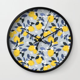 Blue lemon fantasy Wall Clock | Floral, Citruspattern, Graphic, Flower, Fruir, Fresh, Digital, Floralpattern, Graphicdesign, Seamless 