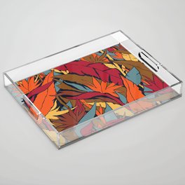 Bird of Paradise Exotic Jungle plants pattern. Contemporary Art Digital illustration background.  Acrylic Tray