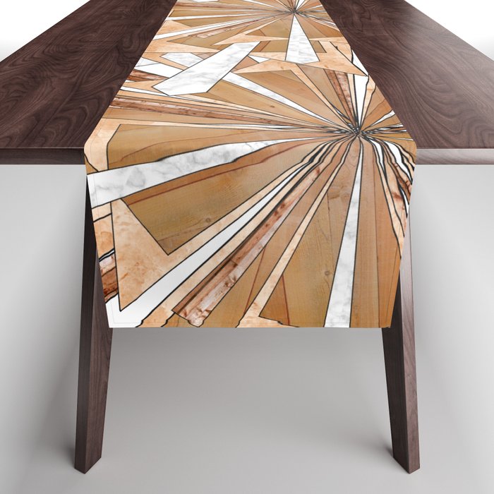 Wood,wooden geometric mosaic decor Table Runner