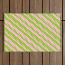 [ Thumbnail: Green & Pink Colored Stripes Pattern Outdoor Rug ]
