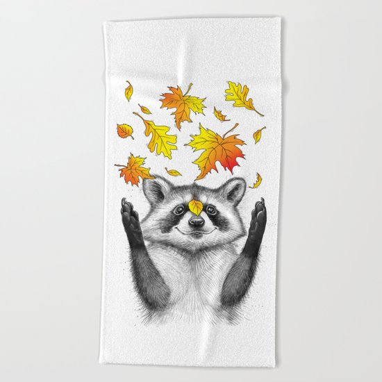 autumn raccoon Beach Towel
