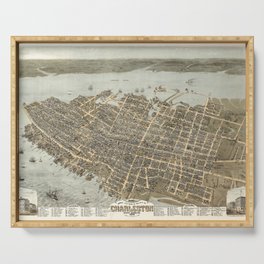 1872 Historical Bird's Eye View City Grid Map of Coastal Charleston, South Carolina  Serving Tray