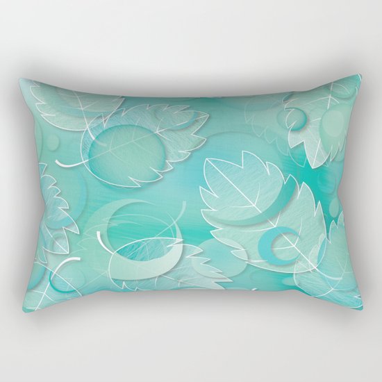 Floating Leaves Pattern IV - Winter, Ice Teal Rectangular Pillow