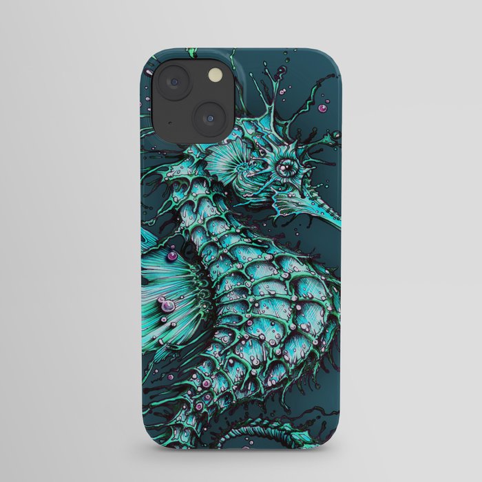 Cyan Seahorse iPhone Case